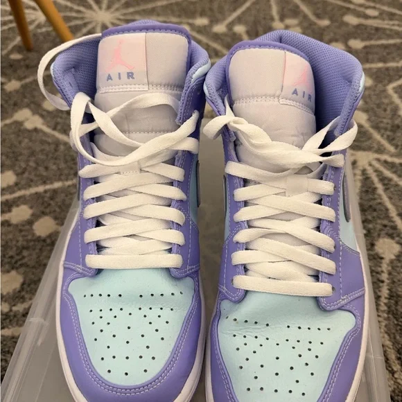 Air Jordan 1 Purple and Blue Mid-Top Sneakers - Picture 3 of 5